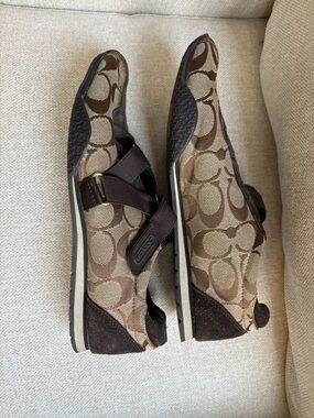 Coach Brown Signature Canvas Slip-On Shoes with Dark Brown Accents